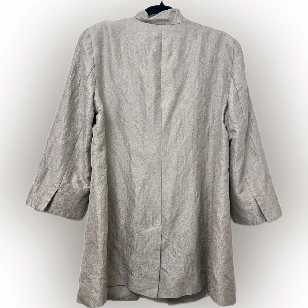 Eileen Fisher Open Front Textured Blazer Jacket Neutral Taupe Silk Blend Size M - Picture 3 of 9